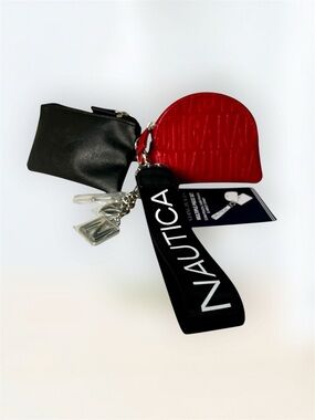 Nautica Black Wristlet Keychain with Red Embossed Coin Pouch